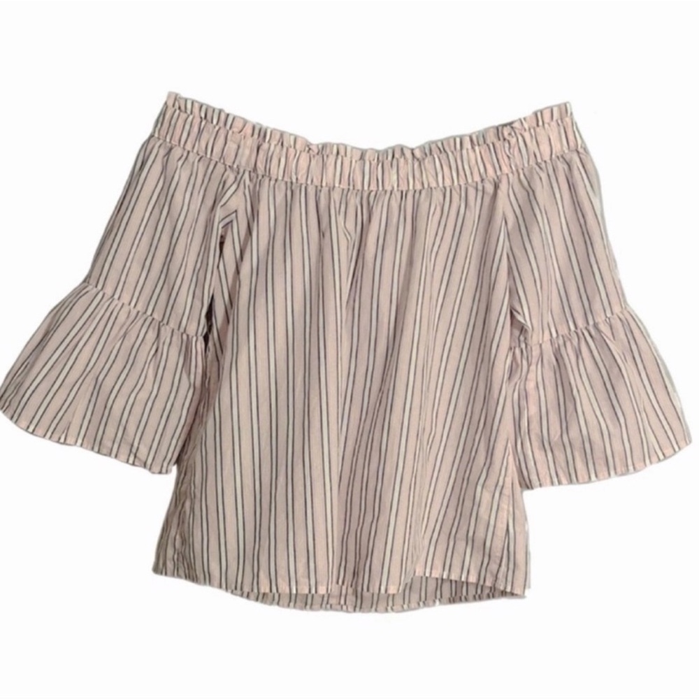 Abercrombie & Fitch Babydoll Pink Striped Off-Shoulder Shirt